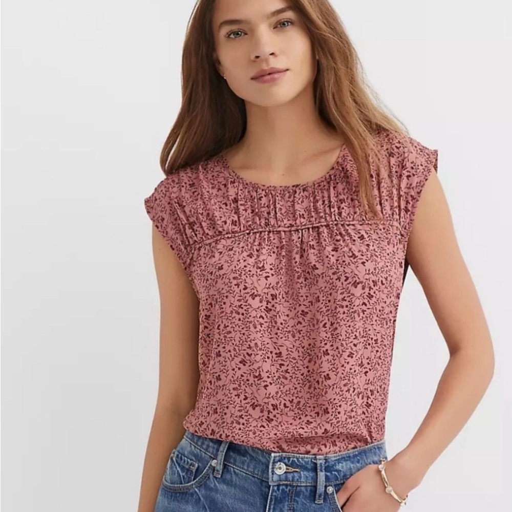 LOFT Dusty Rose Patterned Mixed Media Top